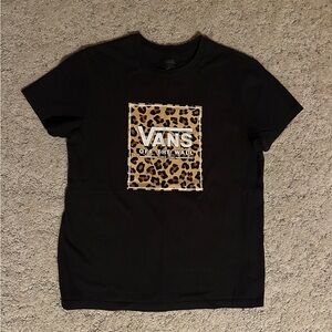 Vans Juniors Black Tee with Leopard Print